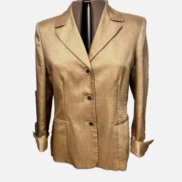 KASPER. Sz 16. Poly Rayon Lined Professional Blazer. Shiny Tan Textured. DD - Picture 1 of 8
